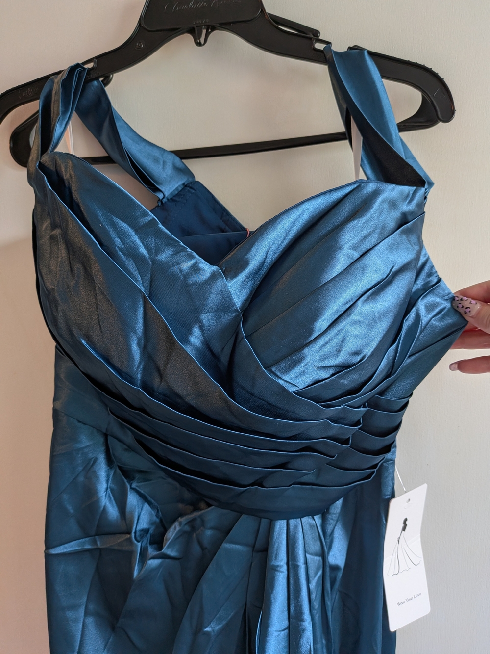 Teal Satin Pleated Women’s Dress